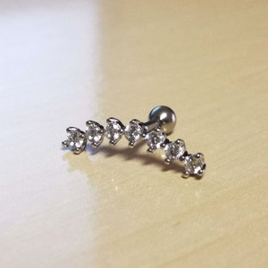 Crystal Stud Earring / Ear Climber / Cartilage Earring / Helix Earring / Rook Earring / Snug Earring, Gold, Silver, Surgical steel, 16g