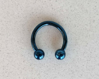 Blue Horseshoe Septum Piercing / Daith Earring / Helix Earring / Cartilage Earring, Surgical Steel, Externally Threaded, 16g