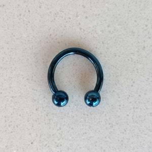 Blue Horseshoe Septum Piercing / Daith Earring / Helix Earring / Cartilage Earring, Surgical Steel, Externally Threaded, 16g