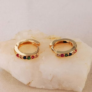 Small Ear Cuffs / Dainty Hoop Earrings / Earlobe Earrings with Crystals, Gold, Silver, 18g, 2 Pieces, Sterling Silver