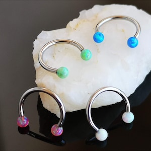 Internally Threaded Opal Horseshoe Septum Piercing / Daith Earring / Helix Earring / Cartilage Earring, Surgical Steel