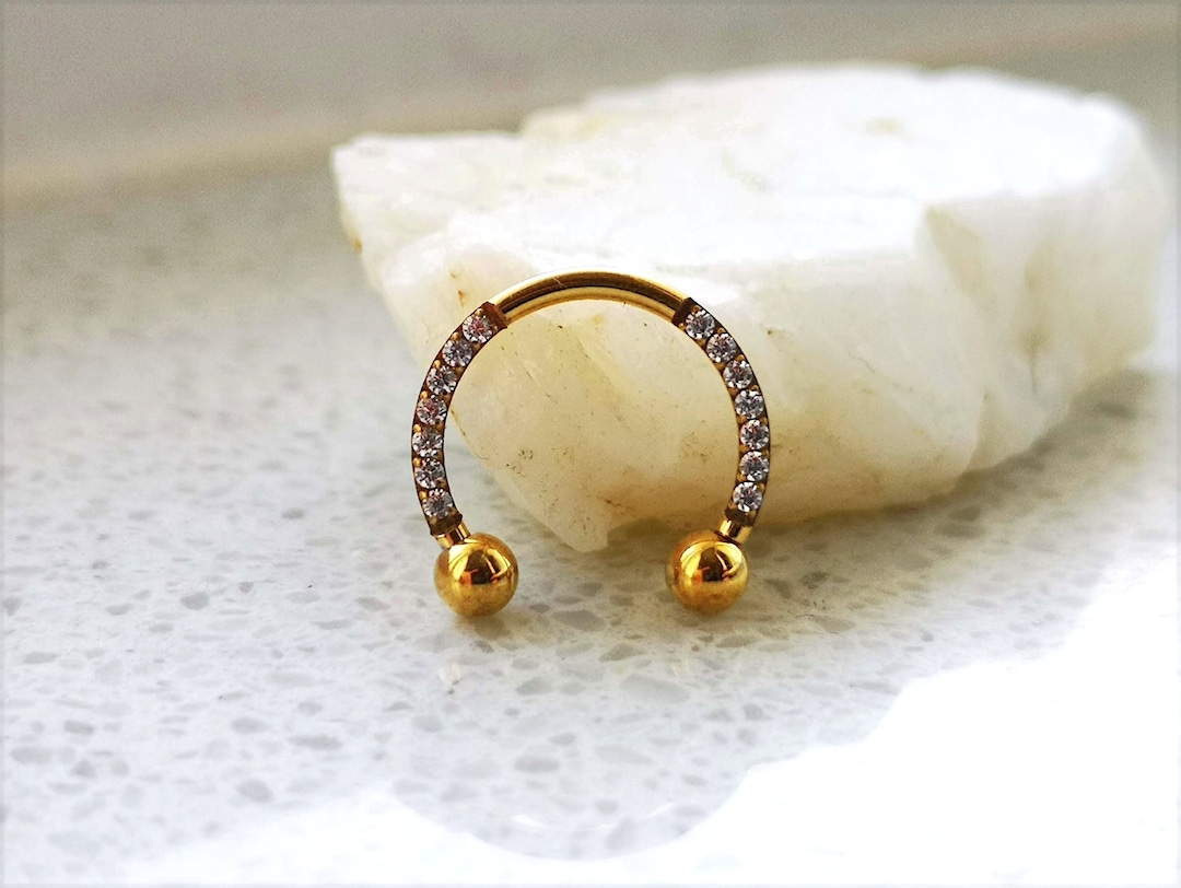 Gold / Black / Silver Horseshoe Septum Piercing With Cubic Zirconia ...