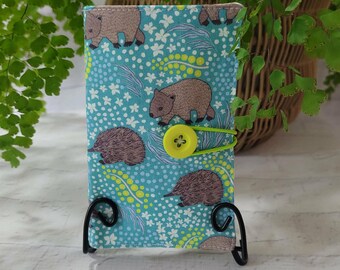 Cotton Tea Bag Wallet, Handmade Travel Pouch, Holds Six Bags, Wombats