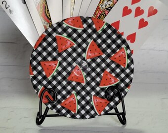 Handmade Cotton Playing Card Holder: Butterfly Print Travel Game Organizer, Watermelon