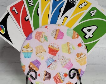 Handmade Cotton Playing Card Holder: Travel Game Organizer, Uno Cards, Cupcakes