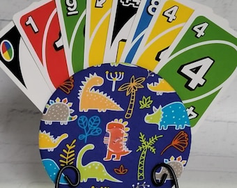 Handmade Cotton Playing Card Holder: Travel Game Organizer, Uno Cards, Dinosaur's