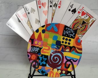 Abstract Cotton Playing Card Holder: Travel Game Organizer, UNO