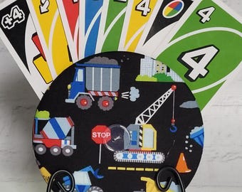 Handmade Cotton Playing Card Holder: Travel Game Organizer, Construction Print