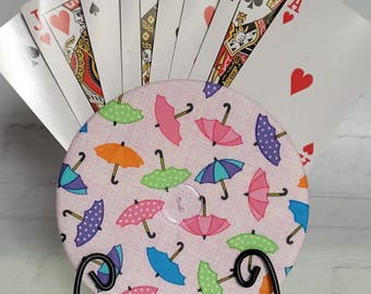 Umbrella's Cotton Playing Card Holder: Travel Game Organizer, Padded Disks