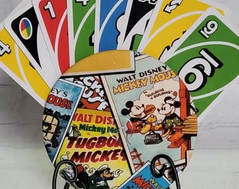 Handmade Cotton Card Holder, Uno Game Organizer, Mickey Mouse Comic Print