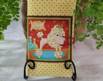 Cotton Tea / Coffee Bag Wallet, Floral Travel Pouch, Button Closure, Dog Theme