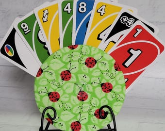 Handmade Cotton Playing Card Holder: Travel Game Organizer, Uno Cards, Lady Beetles
