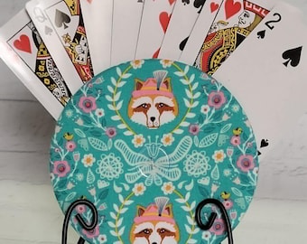 Handmade Cotton Playing Card Holder: Portable Card Organizer, Foxes