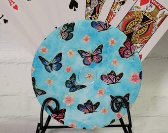 Handmade Cotton Playing Card Holder: Butterfly Print Travel Game Organizer