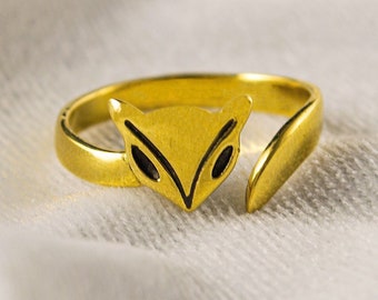 Gold Plated Minimal Adjustable Fox Ring for women animal jewelry 21st birthday or Christmas gift for her