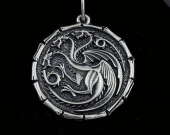 Dragon Pendant Daenerys Targaryen Jewelry Fire and Blood Sterling Silver Necklace Game Jewellery