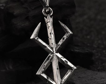 Sterling Silver Brand of Sacrifice pendant, video game necklace, cosplay fantasy LARP jewelry gift for him
