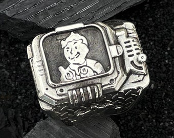 Pip-Boy ring, Gamer jewelry, Statement ring, Sterling silver