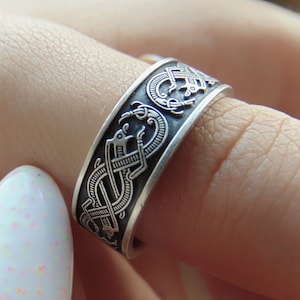 Sterling silver norse dragon knot viking ring, scandinavian style jewelry
