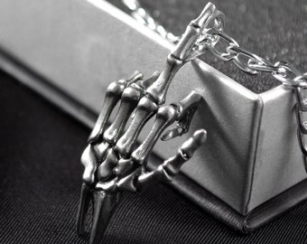 Sterling Silver Skeleton Hand Pendant: Gothic Middle Finger Necklace