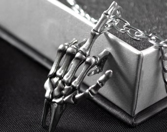 Sterling silver Skeleton middle finger pendant Reaper necklace brutal LARP gothic jewelry for halloween gift for men