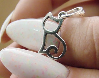 Sterling Silver Cat Pendant Necklace: Dainty Minimalist Kitty Jewelry