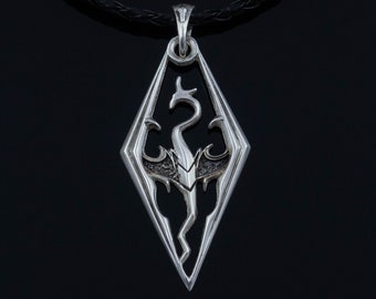Sterling Silver Imperial Dragon video game necklace, LARP and Cosplay jewelry for gamers