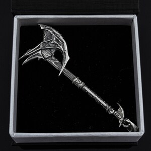 Sterling Silver Daedric Battle Axe video game necklace, Fantasy LARP jewelry for gamers image 2