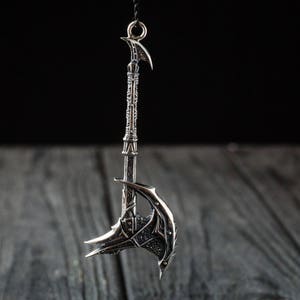 Sterling Silver Daedric Battle Axe video game necklace, Fantasy LARP jewelry for gamers image 3