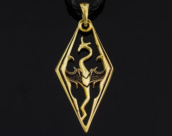 Brass Imperial Dragon video game necklace, LARP and Cosplay jewelry for gamers