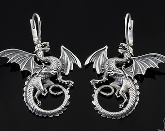 Dragon Earrings LARP Fantasy earrings Eardrop Cosplay jewellery Handmade Sterling Silver Fashion Wear Jewelry