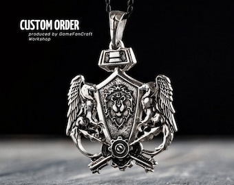 Silver Alliance video game lion necklace, LARP, Cosplay and Fantasy jewelry for gamers