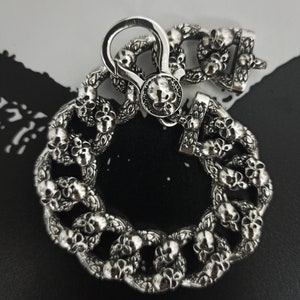 Biker silver skull bracelet, brutal gothic jewelry for men