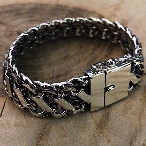 Heavy men's silver bracelet, Sterling silver jewelry, Double Bismarck bracelet