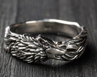 Silver Wolf band ring, LARP animal jewelry, Predator ring, Valentine gift for her gift for girlfriend