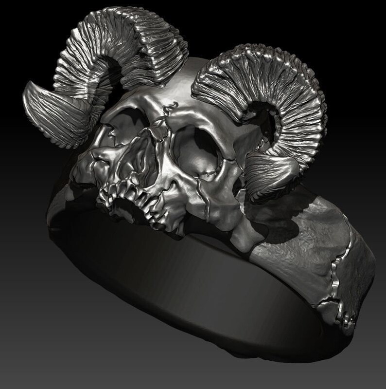 Horned Skull Ring Demon ring brutal bikers jewellery gift Etsy
