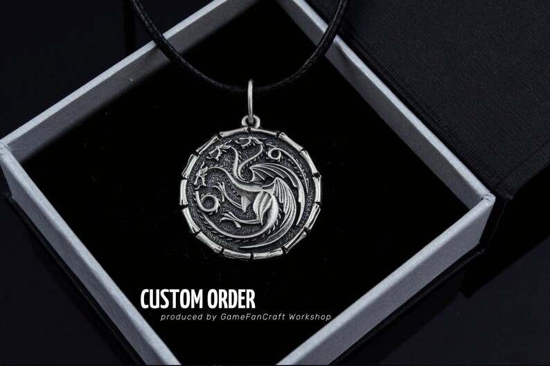 Targaryen Pendant Daenerys Dragon Sterling Silver Necklace Game Jewelry Fire and Blood image 3