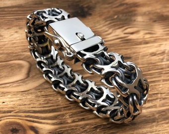 Heavy men's silver bracelet, Sterling silver jewelry, Ramses Bracelet