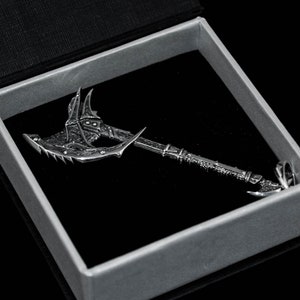 Sterling Silver Daedric Battle Axe video game necklace, Fantasy LARP jewelry for gamers image 7