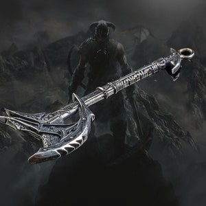 Sterling Silver Daedric Battle Axe video game necklace, Fantasy LARP jewelry for gamers image 1