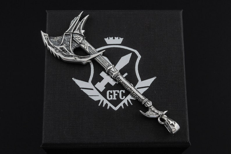 Sterling Silver Daedric Battle Axe video game necklace, Fantasy LARP jewelry for gamers image 5