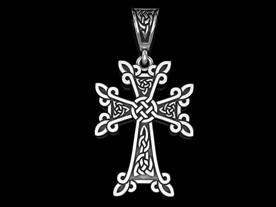 Cross Pendant Celtic Pattern Crucifix Brutal Cross Pendant Etsy