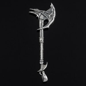 Sterling Silver Daedric Battle Axe video game necklace, Fantasy LARP jewelry for gamers image 8