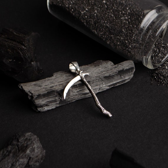 Sterling silver Grim reaper scythe pendant