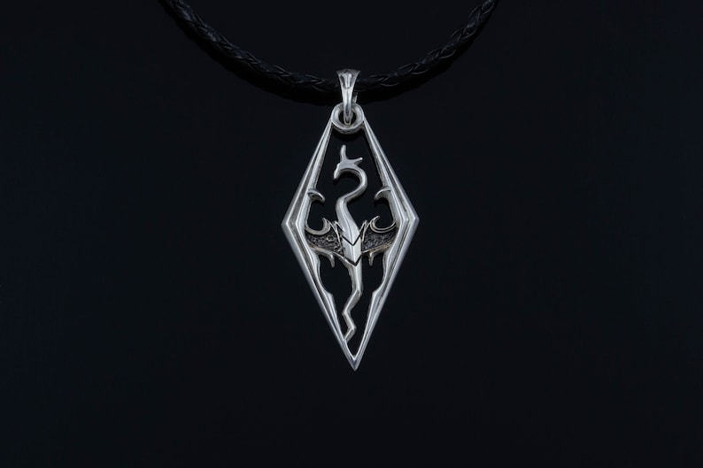 Sterling Silver Imperial Dragon video game necklace, LARP and Cosplay jewelry for gamers image 1