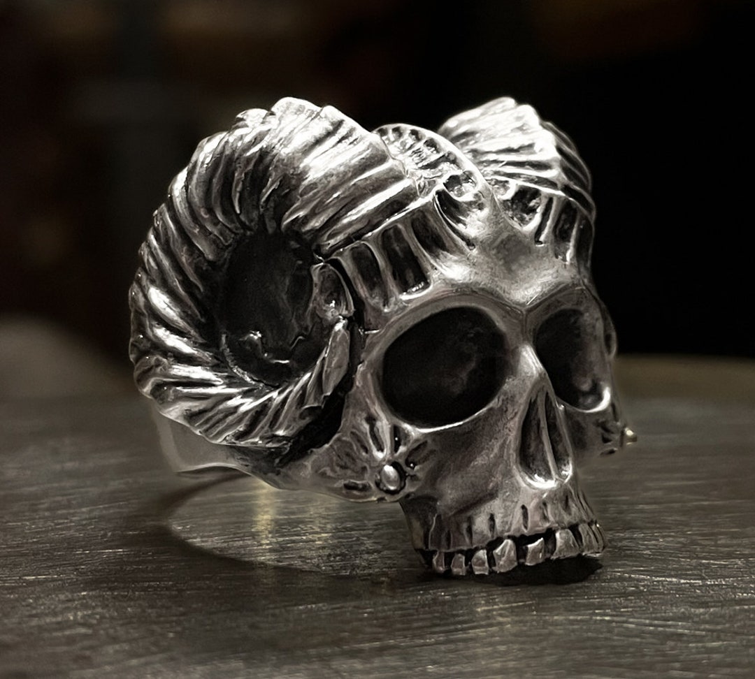 Sterling Silver Chunky Heavy Demon Skull Ring Mens Jewelry Etsy