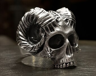 Sterling Silver Chunky Heavy Demon Skull Ring mens jewelry
