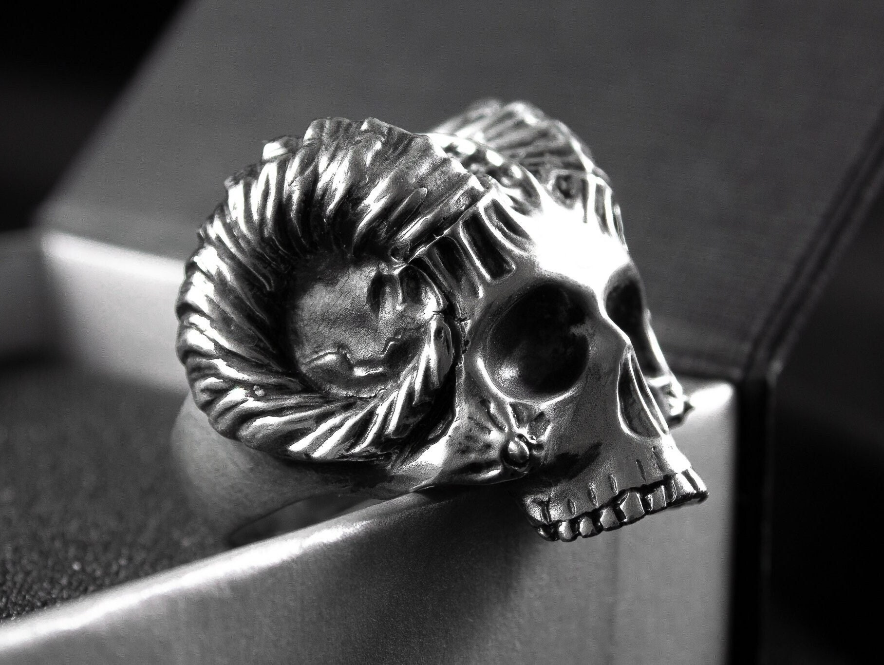 Sterling Silver Chunky Heavy Demon Skull Ring Mens Jewelry