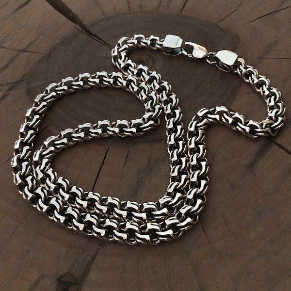 Heavy silver chain, Men's jewelry, Sterling silver Cossack Bismarck chain