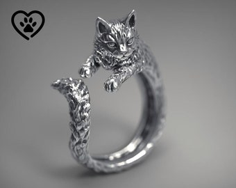 Sterling Silver Cute Animal Cat Ring, Pet Jewelry 21st birthday gift for her, girlfriend Valentine gift